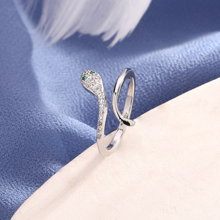 满钻绿眼睛小蛇戒指欧美风潮酷气质级感镶锆石缠绕蛇形指环个性