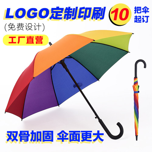 8K双骨加大加固弯柄直杆自动长柄雨伞定制LOGO图案广告伞晴雨两用