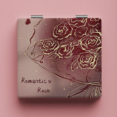 桌面玫瑰随身小镜子学生双面镜折叠携带补妆手持高颜值镜防摔ins