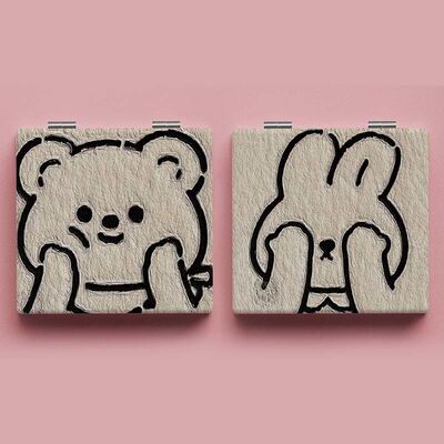 可爱简笔画创意随身镜学生便携化妆镜方形手拿双面镜方形折叠小镜