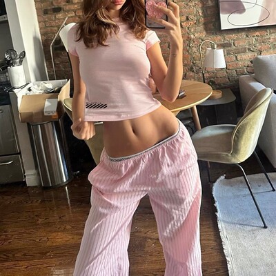 蕾丝花边轻薄舒适百搭条纹T恤