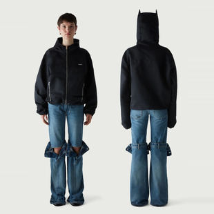 正品折扣 Coperni连帽恶魔角防水拉链夹克外套猫耳朵风衣拉链开衫