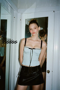 正品现货WithJean夏季新款纯欲法式蕾丝系带露背抹胸吊带背心上衣