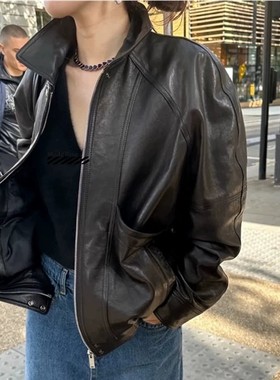 现速发 Ribbonbit机车夹克皮衣爆款显瘦大口袋复古黑色拉链外套女