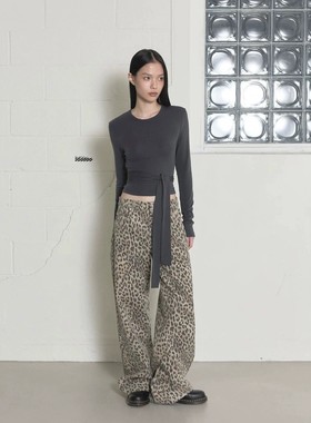 正品秒发 jennie金智妮同款ORDES 25新款豹纹宽松直筒休闲长裤女