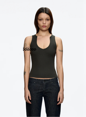 国现正品Tankair背心纯色螺纹U领弹力无袖上衣深V领修身短款背心