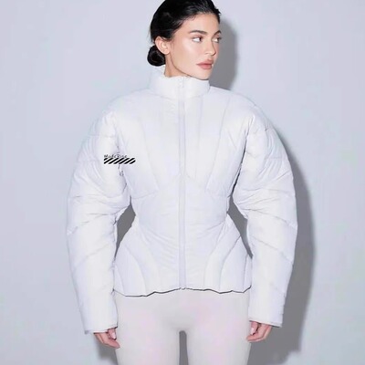 立领连帽收腰拉链短款棉服外套