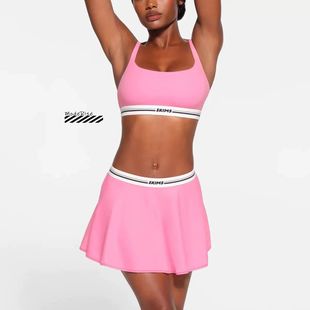 国现 skims休闲运动风字母logo文胸吊带半身短裙网球裙套装