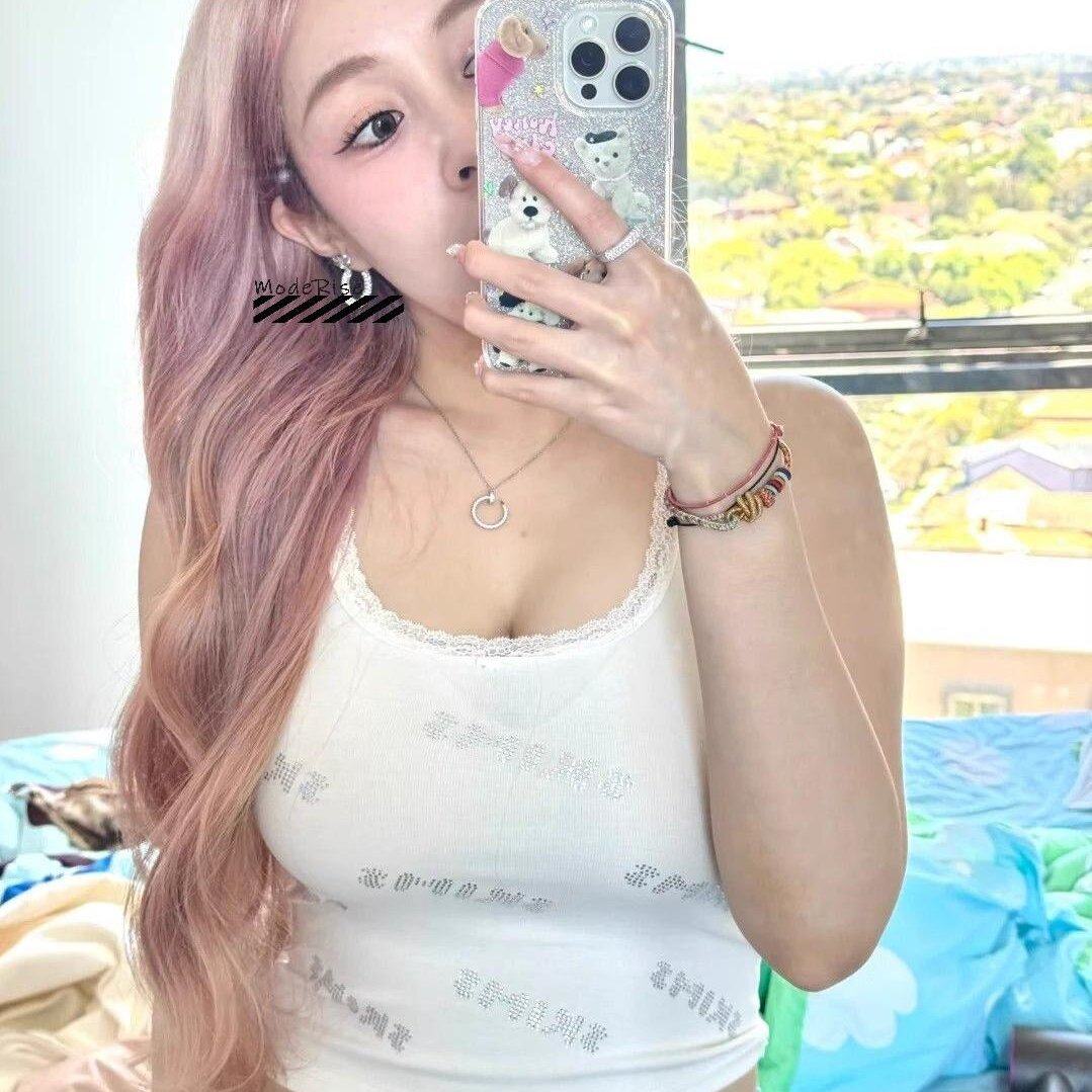 现秒发卡戴珊款skims蕾丝背心弹力上衣施华洛世钻石logo无袖背心