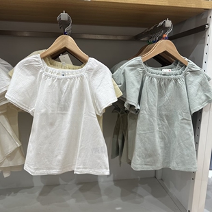夏日中大款童装女童学生甜美风荷叶袖纯色方领短袖T恤上衣 475476