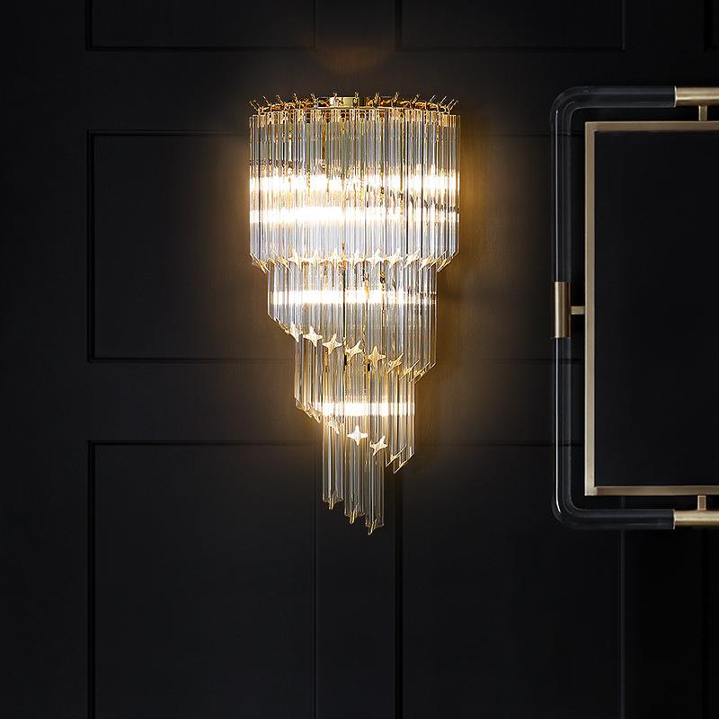后现代金色客厅背景墙壁灯简约大气水晶床头灯家用轻奢过道楼梯灯
