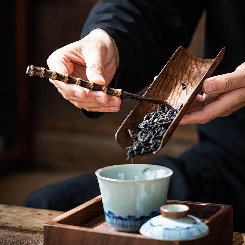 竹茶拨茶扒茶道六君子茶具配件轻奢长柄牛角茶粉勺点茶分茶勺单只