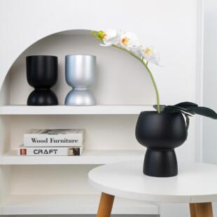 网红高脚兰花蝴蝶兰专用花盆高档文心兰套盆奶油风小花盆陶瓷家用