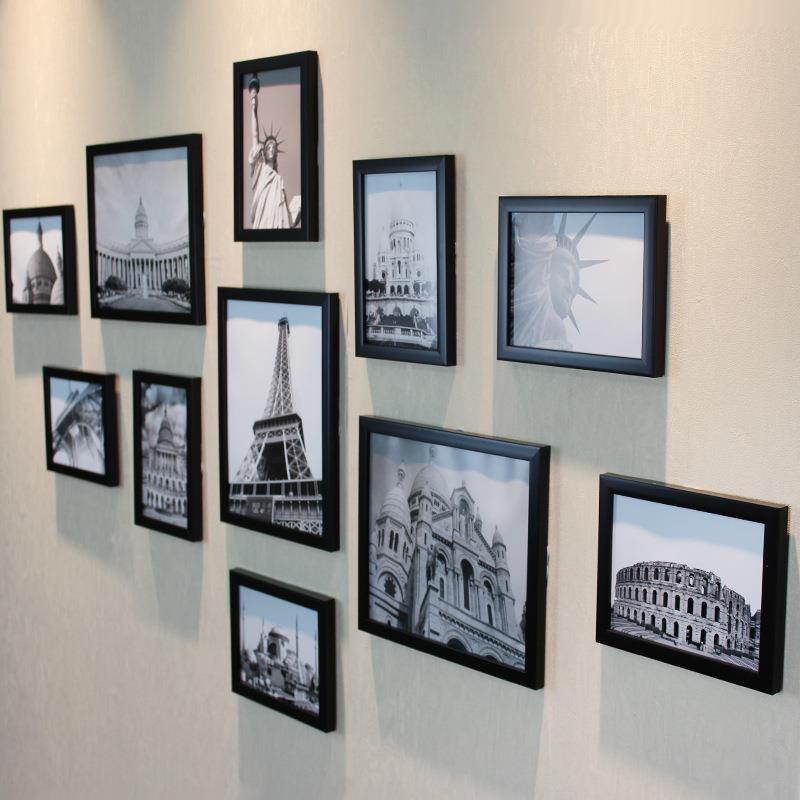 11框 照片墙7-10寸组合相框墙 简约背景墙客厅黑白相片挂墙