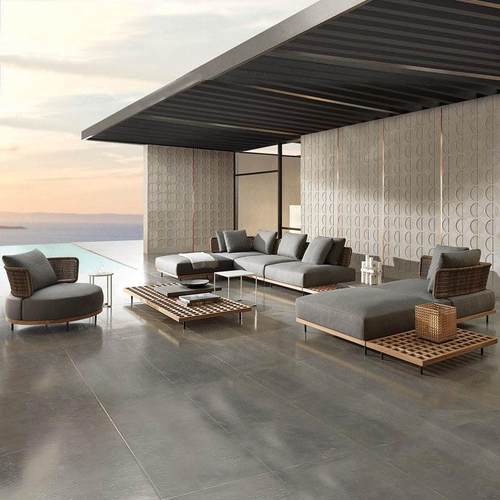 户外藤编沙发柚木别墅休闲组合椅实木茶几室外花园庭院样板房家具