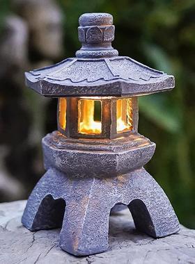 太阳能石塔灯中式仿石小宫灯庭院装饰花园艺景观户外落地造景摆件