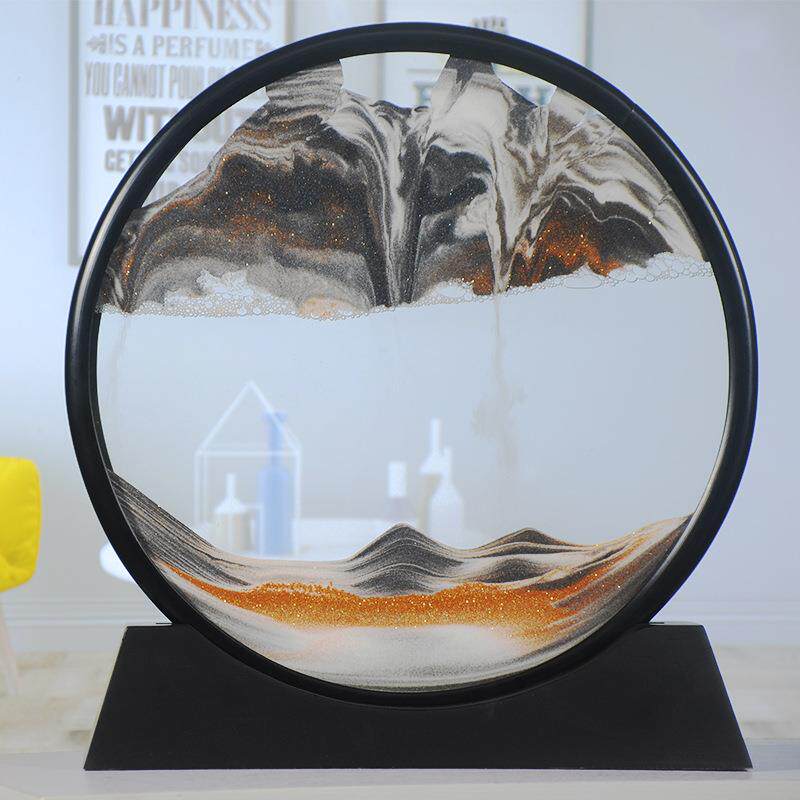 3d流沙画简约现代玻璃工艺品厂家直销圆形创意流沙画摆件