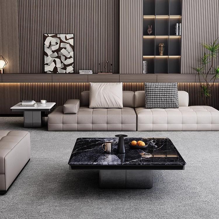 意式轻奢极简方形大理石家用岩板高级别墅现代简约客厅小户型茶几