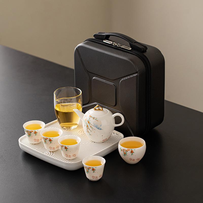 陶瓷茶具茶壶套装户外便携式旅行白瓷盖碗泡茶杯茶盘伴手礼品