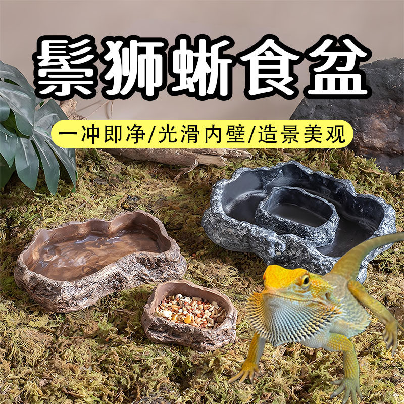 鬃狮蜥食盆爬宠食盆水盆仿岩石泡澡盆蜥蜴守宫爬宠饮水喂食盘
