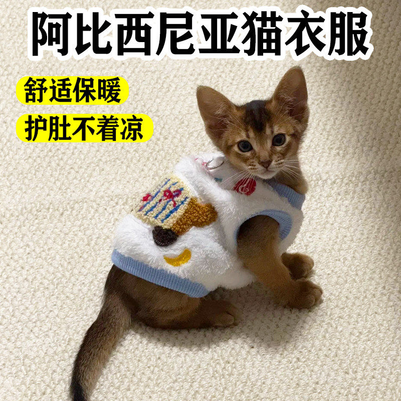 阿比西尼亚猫衣服防掉毛冬季加厚打底小猫咪四季背心服饰宠物用品