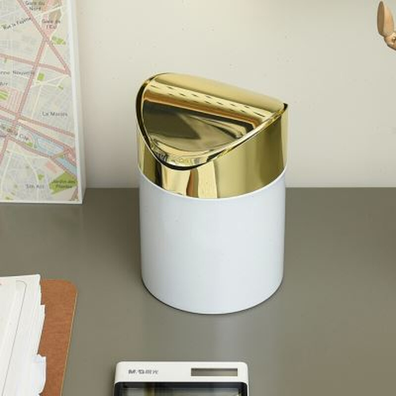 轻奢风北欧桌面垃圾桶家用迷你摇盖小号纸篓茶几办公桌垃圾收纳i.