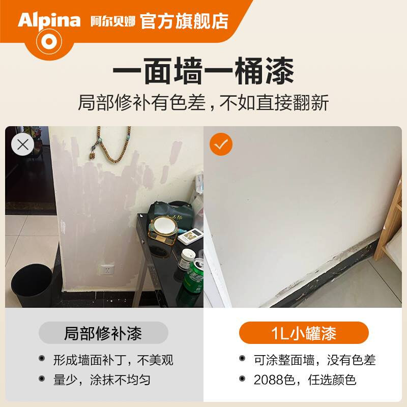 德国阿尔贝娜进口乳胶漆室内白色环保家用墙面翻新自刷水性涂料1L