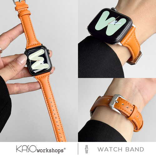 KASO适用applewatch真皮S9表带简约苹果手表质感皮小众高级感春夏iwatch8女款小蛮腰复古SE皮腕带41/45mm