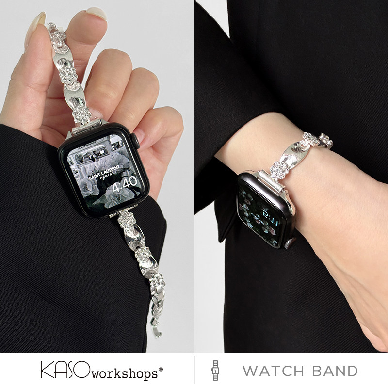 KASO新款细版爆闪镶钻适用iwatch11手表带s9金属applewatch女款ultra苹果s8s7s6s5手表表带s4s3春夏se腕带s10