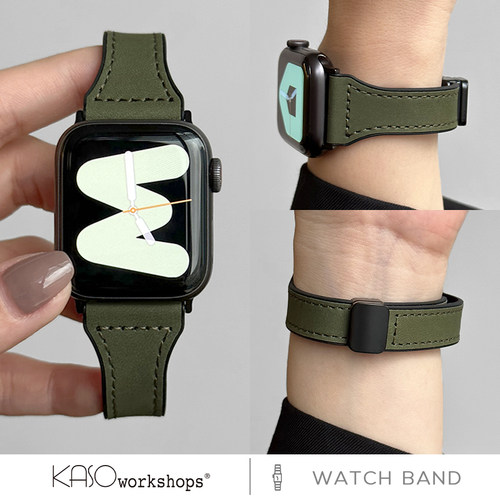 细版疯马皮真皮磁吸扣表带