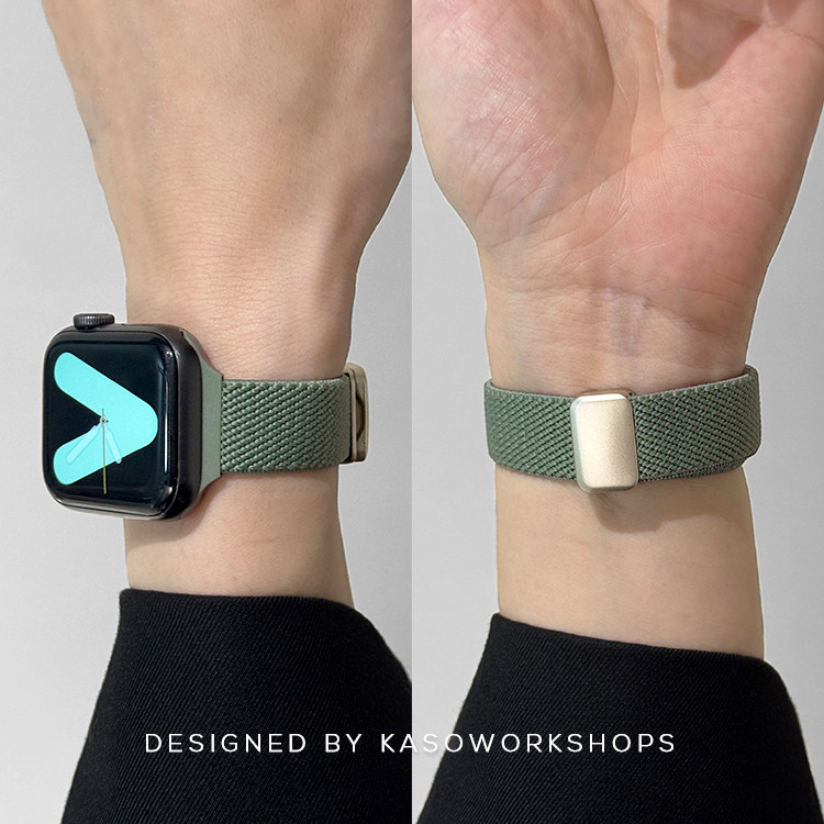 KASO春夏新款尼龙编织回环细款磁吸iwatch手表带s11适用applewatch苹果s10高级感s8手表带se小众ultra女款s9