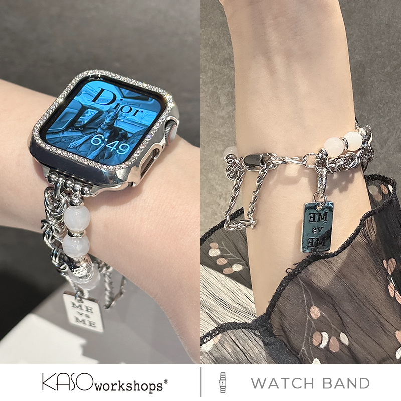 KASO适用iwatchs8苹果手表表带珍珠水晶链条表链金属表带apple watch7654321se代春夏新款表链高级感气质