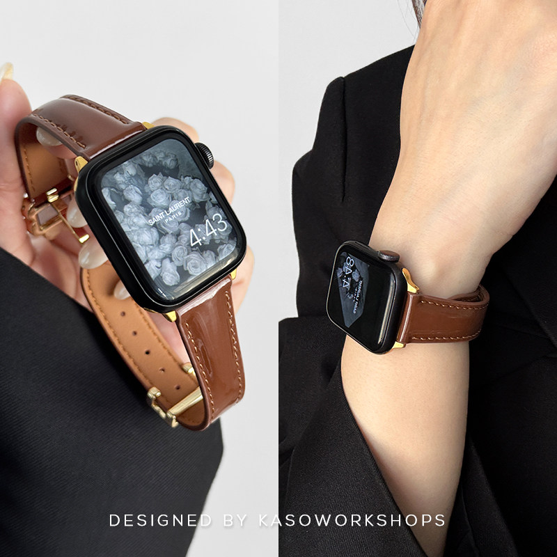 KASO新款细版四叶草适用iwatch11手表带s9真皮applewatch女款ultra苹果s8s7s6s5手表表带s4s3春夏se2腕带s10