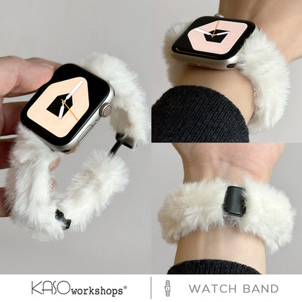 仿兔绒毛iwatch表带适用于苹果AppleWatch手表iwatch女秋冬s10新款毛茸磁吸表带苹果手表8高级创意腕带S9