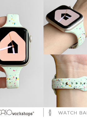 适用applewatch表带硅胶细款iwatch7/8/9舒适纯色小蛮腰彩屑苹果手表4/5/6/se新款s11创意柔软运动夏天ultra2