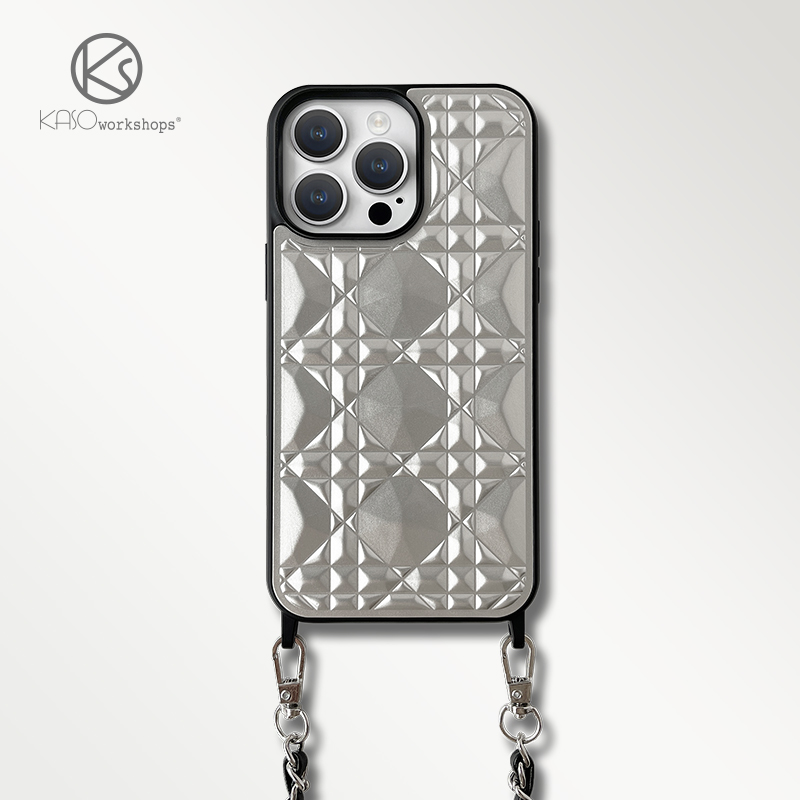 KASO钻石纹皮革新款斜挎高级感限量版适用苹果iPhone14ProMax高档防摔链条13手机壳小香风潮牌小众12个性全包