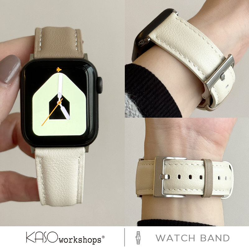 KASO适用于苹果手表带applewatch撞色皮革表带简约苹果手表S10质感真皮表带iwatch9小众腕带女秋冬美拉德高级