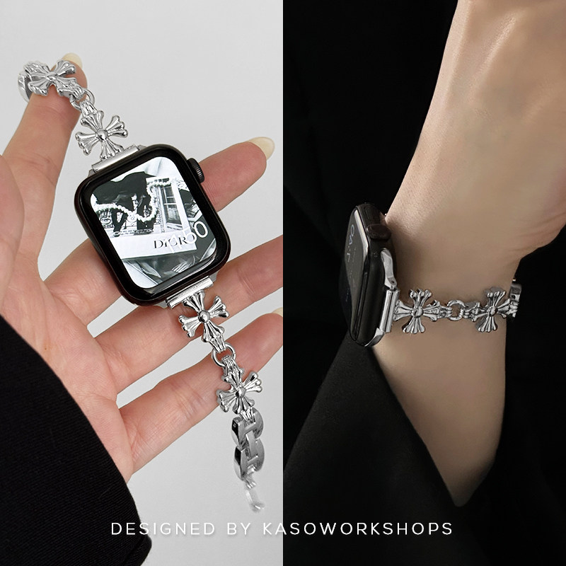 KASO新款金属链条款适用iwatch11手表带s9十字架applewatch女款ultra苹果s8s7s6s5手表表带s4s3春夏se腕带s10