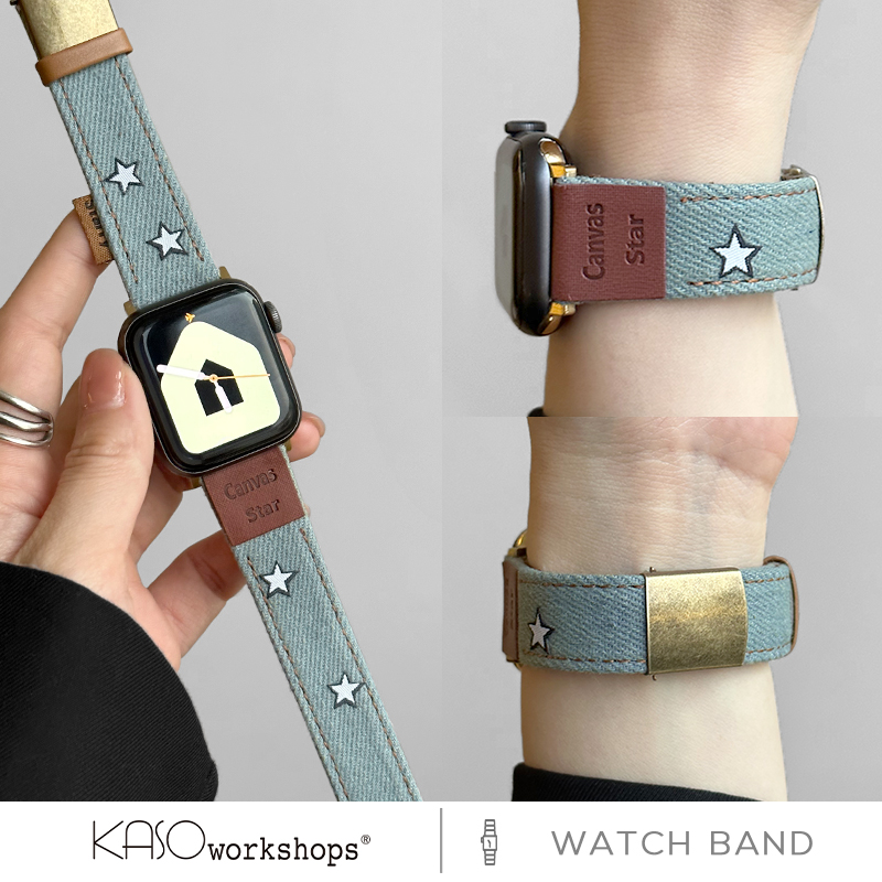 KASO适用iwatch8表带S9小众复古苹果手表s8牛仔铆钉星星applewatch7高级感654代时尚Se蝴蝶扣41mm网红女款
