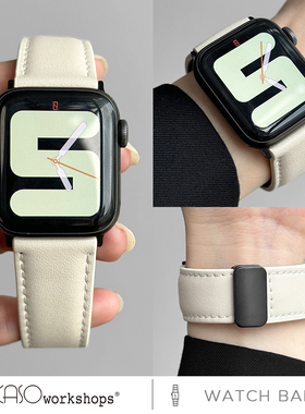 KASO适用iwatch8手表applewatch9表带真皮s8苹果ultra智能s9运动s7硅胶s6高级6代se男女新款磁吸扣夏天