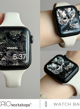 KASO适用官方苹果applewatch9手表s11小蛮腰硅胶表带运动透气表带iwatch8手表腕带春夏季新款7654SE女款超细