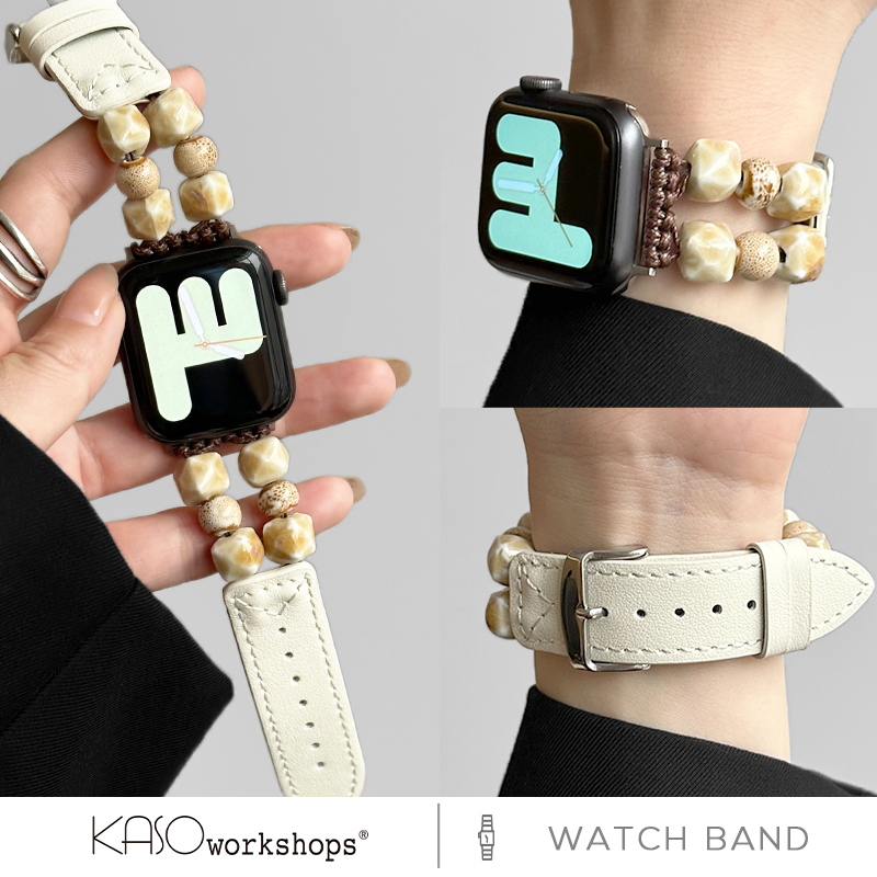 KASO适用iwatch8表带s9陶瓷链条苹果手表拼接皮质applewatch7奢华女款65432代简约时尚Se高级感小众41mm新款