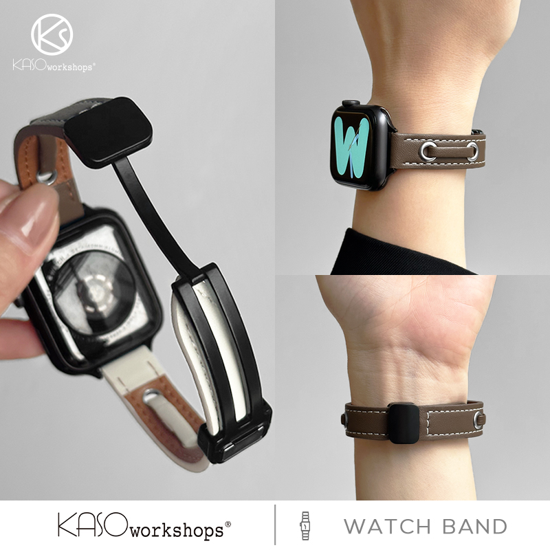 KASO适用苹果手表s9表带s8/s7真皮质感表带applewatch7/6/5代高级创意Ultra2磁吸金属扣se4/3/2替换带男女潮