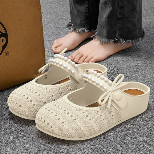 厚底勃肯鞋女2025新款夏季外穿编织透气防滑软底包头半拖鞋女士L