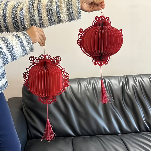 新年快乐灯笼挂件2026马年喜庆立体蜂窝灯笼挂饰过年春节红色挂件