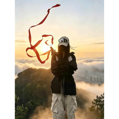 户外爬山登山杖红飘带加长加宽丝带山顶氛围感拍照打卡记录小神器