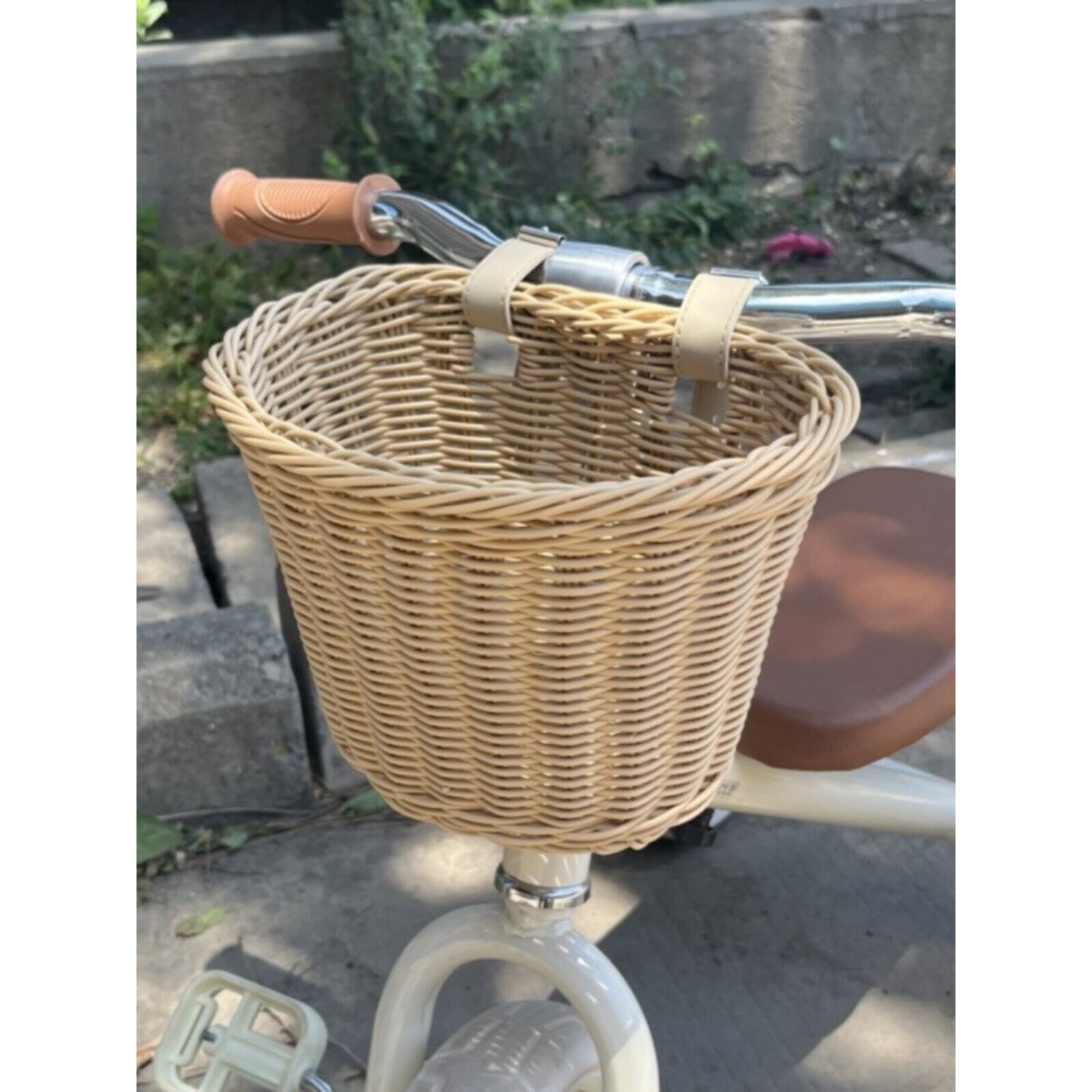 少儿自行车塑料车篮复古藤编车筐平衡车编织前篮筐溜娃车篮子配件