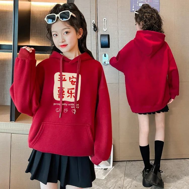 12岁女孩本命年衣服红色卫衣