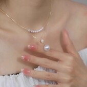 FEEINS金色双层叠戴珍珠锁骨链女新款 爆款 简约轻奢气质高级感项链