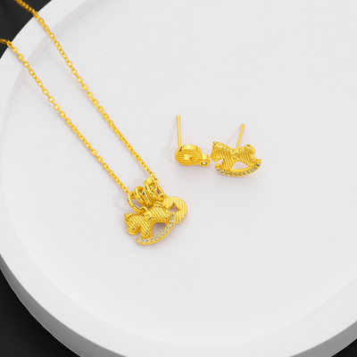 轻奢小众设计马上有钱项链镶嵌耳钉八方来财小木马吊坠耳饰